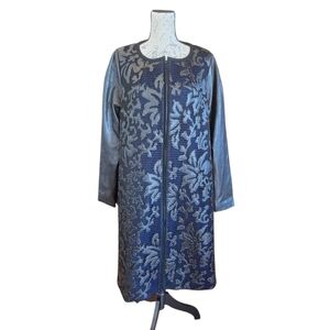 Staci Snider Black Blue Laser Cut Faux Leather Wool Blend Duster Jacket L
